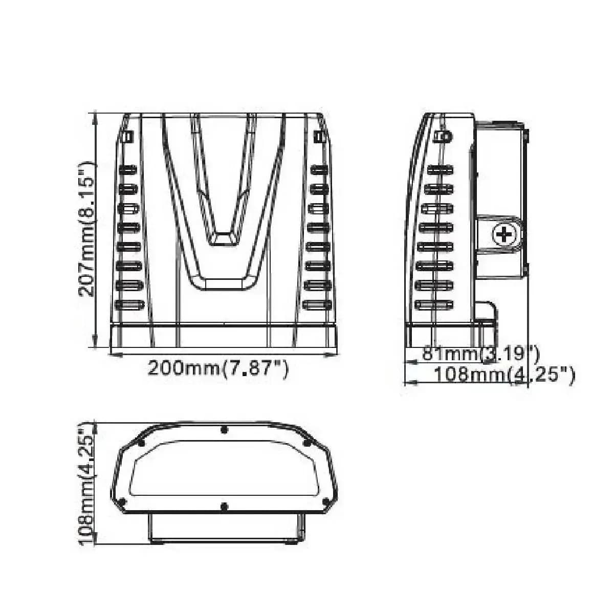 תרשים מידות של Wall Pack S